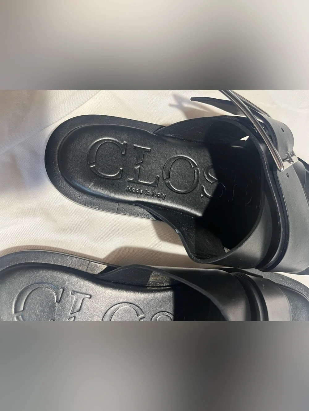 CLOSED Black Leather Double Strap Buckle Slide Sandals Size 38